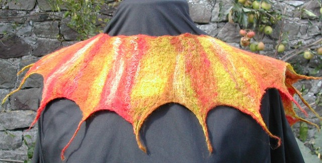 collar wrap in reds and yellows